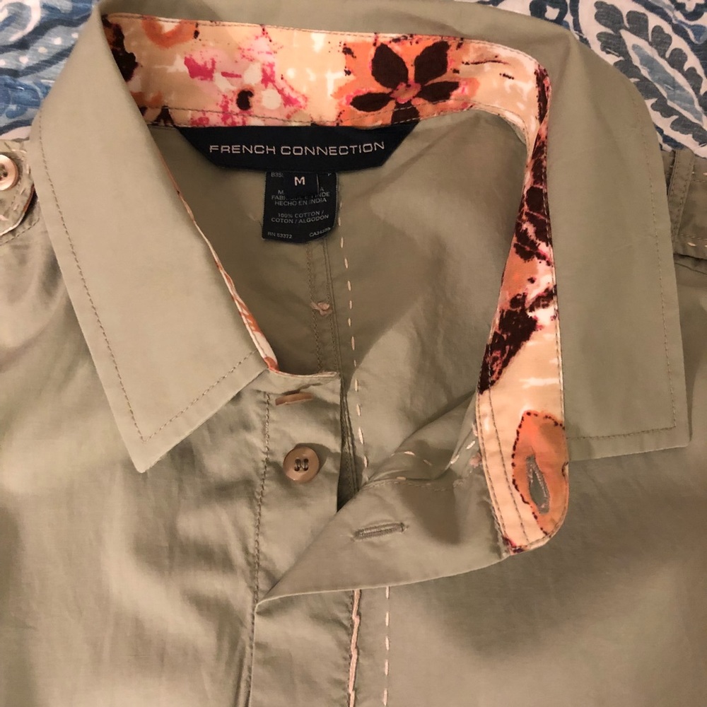 French Connection military green button down